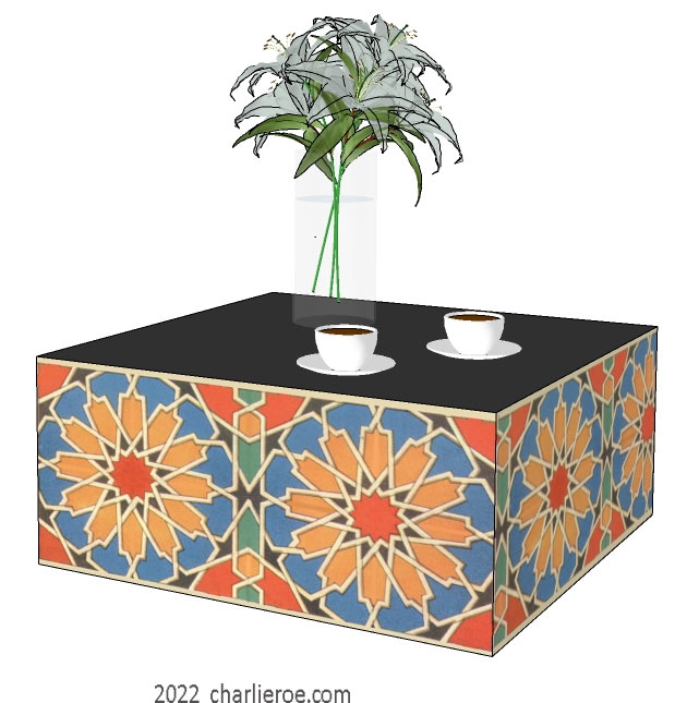 new arab Moroccan style decoratively painted side lamp sofa coffee table to sit beside a Majlis floor sofa