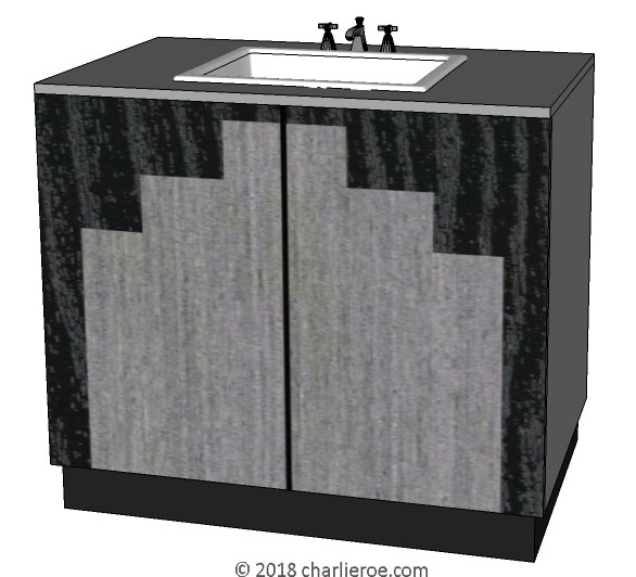 New Art Deco marquetry veneered 2 door bathroom vanity unit cabinet cupboard with Skyscraper style stepped design doors