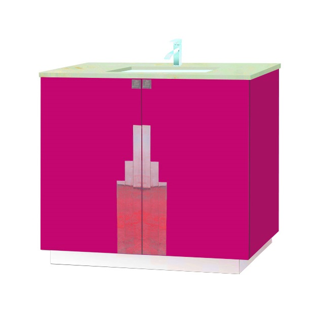 new Art Deco painted 2 door bathroom vanity unit with chrome Skyscraper design on doors