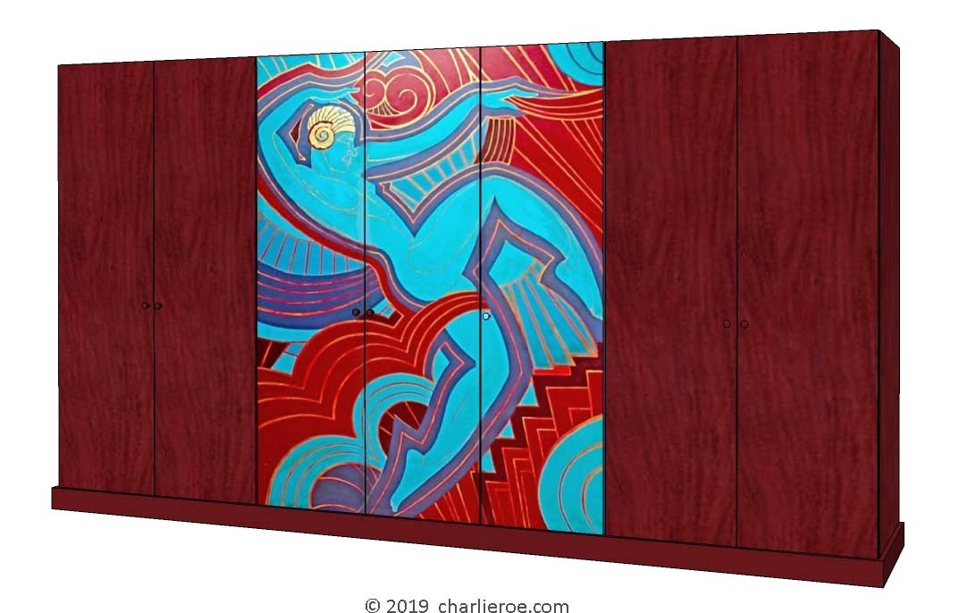 new Art Deco 7 door bedroom wardrobes painted with a Josephine Baker Cubist design