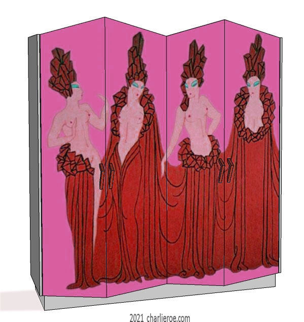 new Art Deco free standing & built-in fitted bedroom wardrobes painted with Cubist style doors & Erte inspired decorative designs