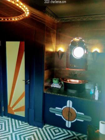 new Art Deco Moderne Rising sun style painted interior house door in bathroom