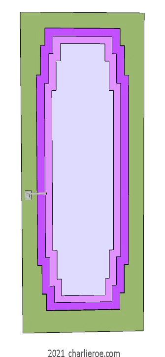 new bespoke Art Deco wood framed door with stepped top and bottom panel mouldings, lacquered painted door with stepped center panels