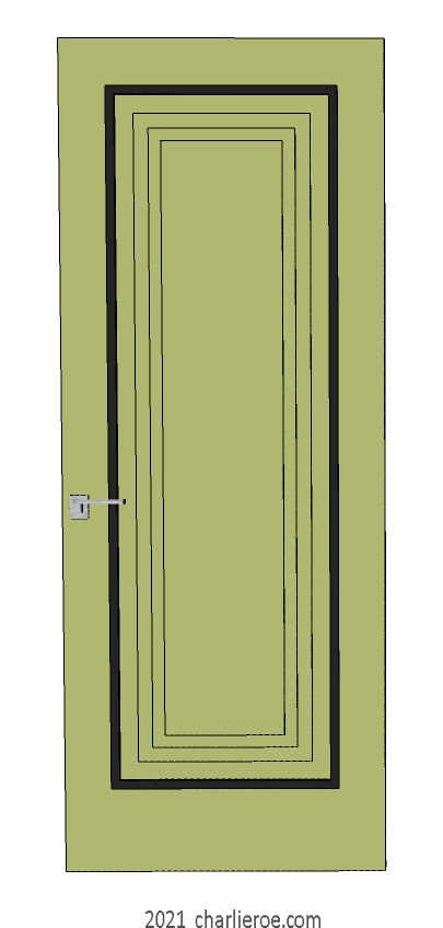 new bespoke Art Deco wood framed door with stepped panels, green lacquered / painted