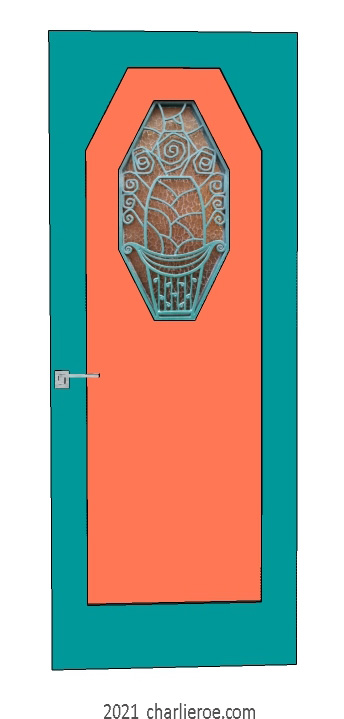 new bespoke Art Deco wood framed door with an octagonal panel in 2 lacquered painted finishes and ornate octagonal panel