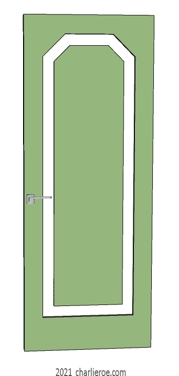 new bespoke Art Deco wood framed door with a raised octagonal panel in 2 lacquered painted finishes