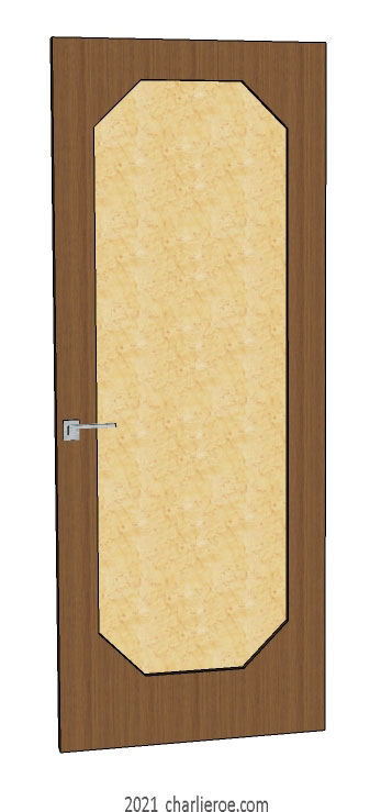 new bespoke Art Deco door with an octagonal panel in walnut with a maple panel