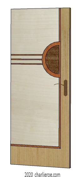 new bespoke Art Deco Moderne Cubist style marquetry veneered interior house door
