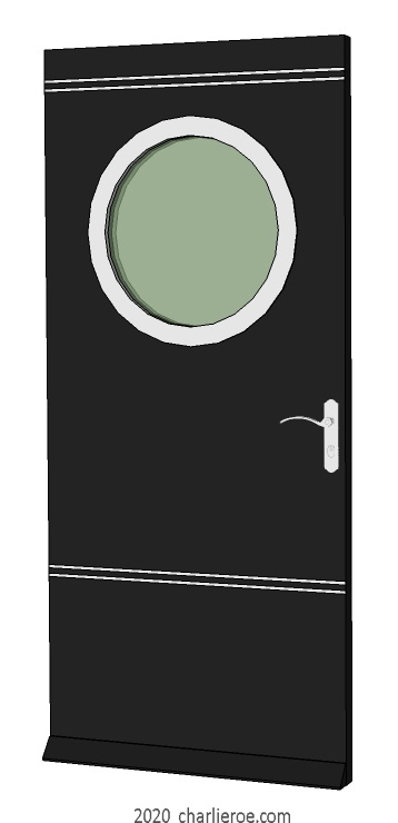 new bespoke Art Deco Moderne front or interior house door with porthole window and speedlines