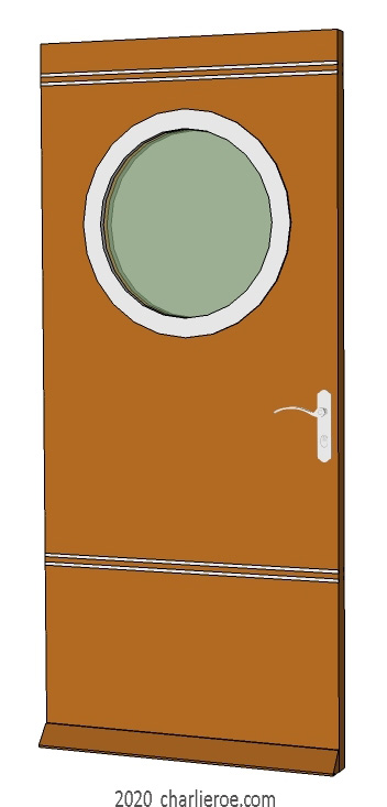 new bespoke Art Deco Moderne front or interior house door with porthole window and speedlines