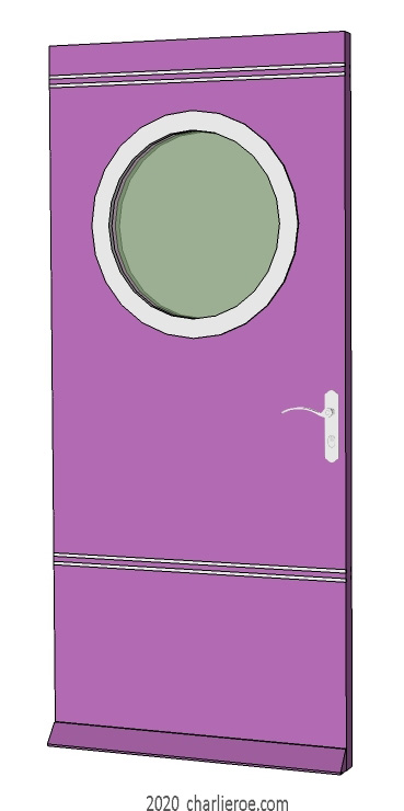 new bespoke Art Deco Moderne front or interior house door with porthole window and speedlines
