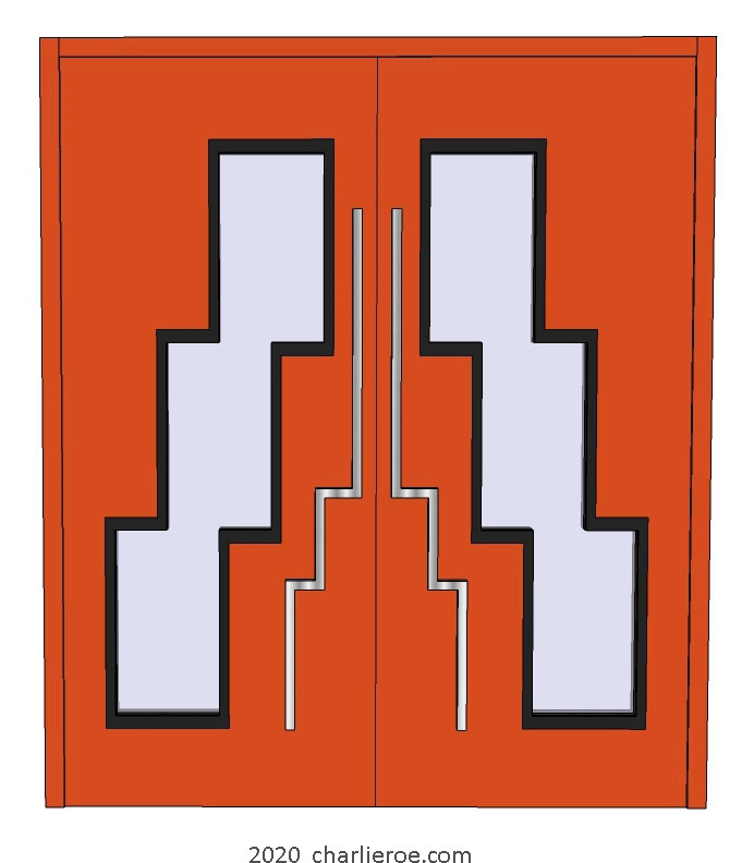 new Art Deco Moderne Skyscraper style pair of doors with stepped glass panel
