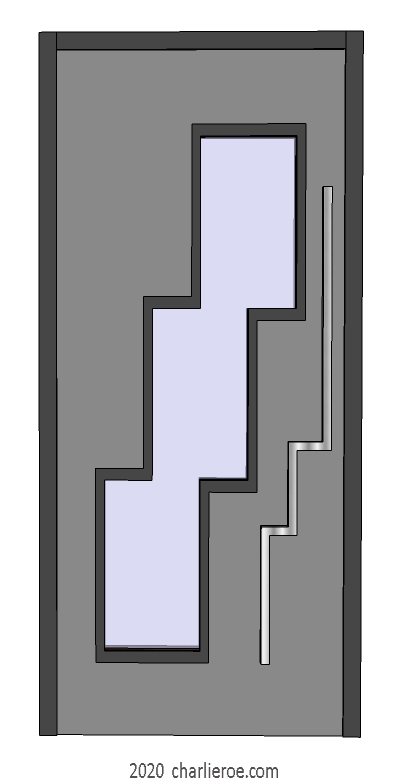 new Art Deco Moderne Skyscraper style pair of doors with stepped glass panel
