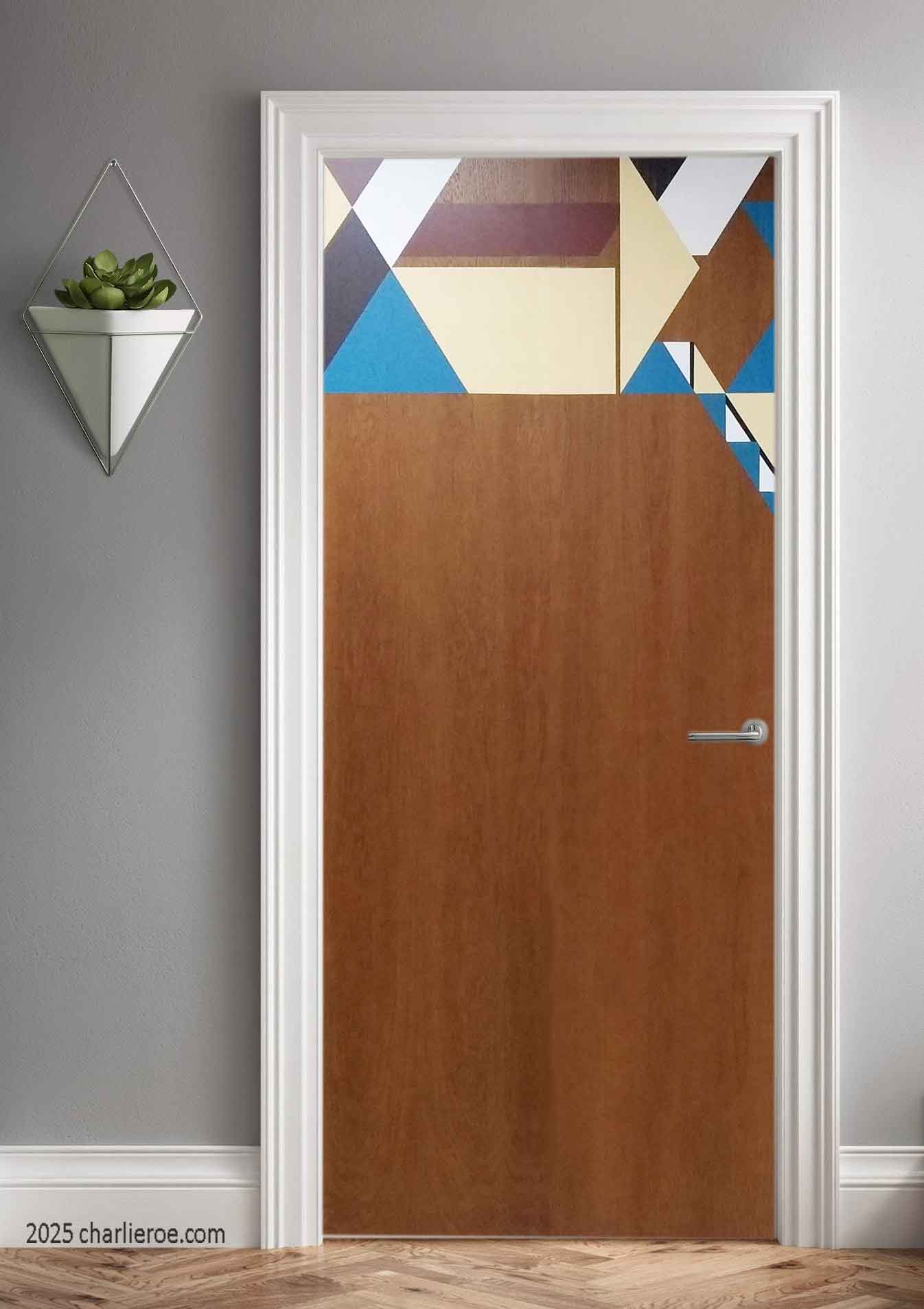 New Frank Lloyd Wright & Gene Masselink interior doors in wood finish with painted geometric designs