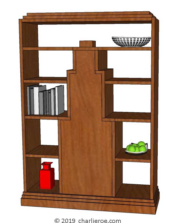 new Art Deco mahogany or walnut dark wood bookcases with Skyscraper silhouette design