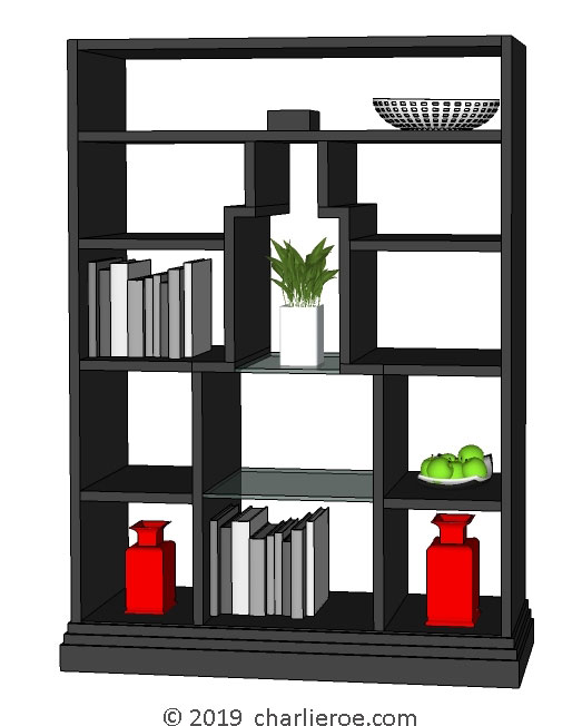 new Art Deco wood or painted bookcases with Skyscraper silhouette design