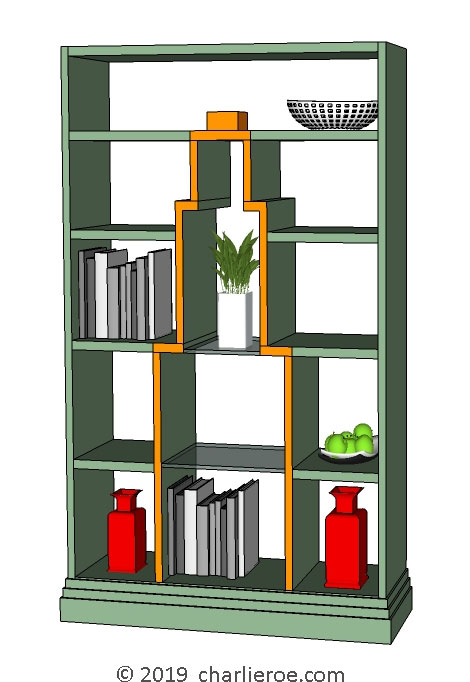 new Art Deco wood or painted bookcases with Skyscraper silhouette design