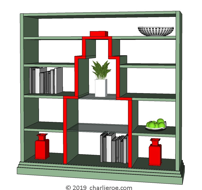 new Art Deco wood or painted bookcases with Skyscraper silhouette design