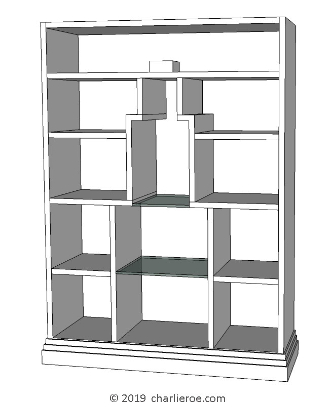 new Art Deco wood or painted bookcases with Skyscraper silhouette design
