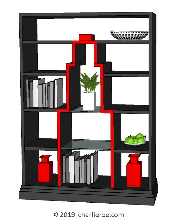 new Art Deco wood or painted bookcases with Skyscraper silhouette design
