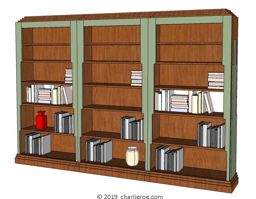 new Art Deco wood or painted bookcases with Skyscraper silhouette design