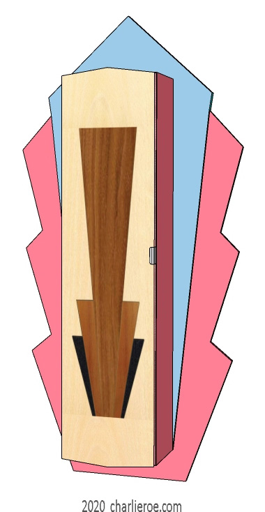 new Art Deco Skyscraper style marquetry veneered 1 door wall hung bookcase storage cabinet cupboard with decorative marquetry veneer door design