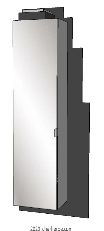 new Art Deco Skyscraper style painted lacquered wall hung 1 door bookcase storage cabinet cupboard with full height door mirror