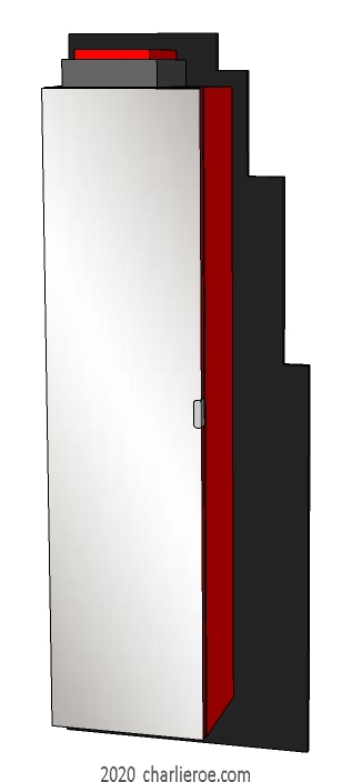 new Art Deco Skyscraper style painted lacquered wall hung 1 door bookcase storage cabinet cupboard with full height door mirror