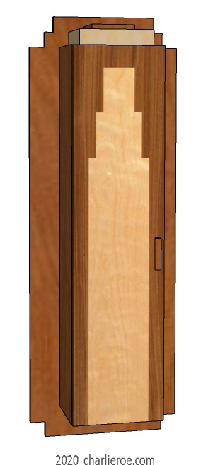new Art Deco Skyscraper style marquetry veneered 1 door wall hung bookcase storage cabinet cupboard with decorative door design