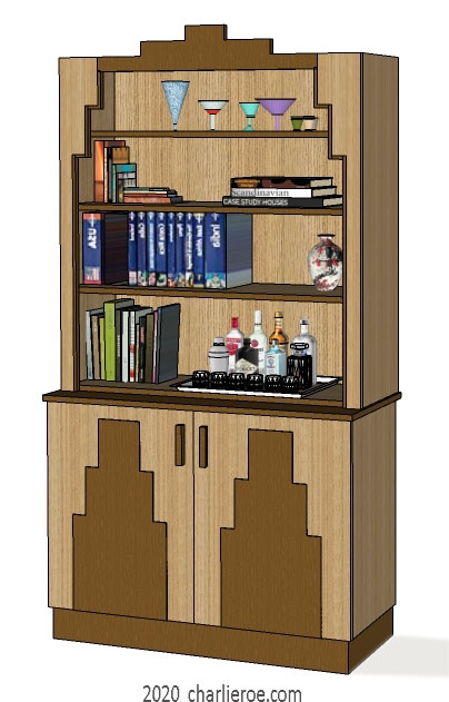 new Art Deco stepped Skyscraper style oak bookcase cabinet cupboard display storage unit