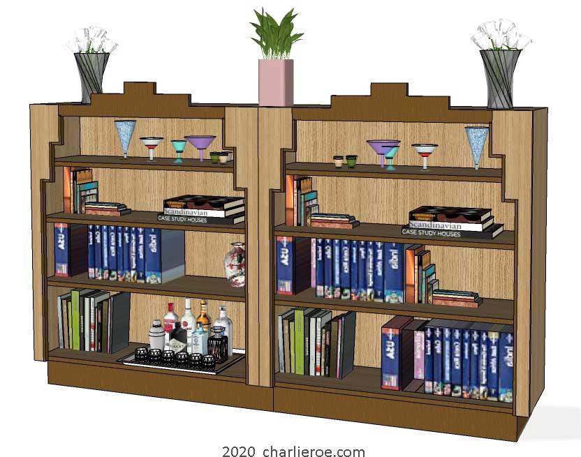 new Art Deco stepped Skyscraper style oak bookshelf display storage unit