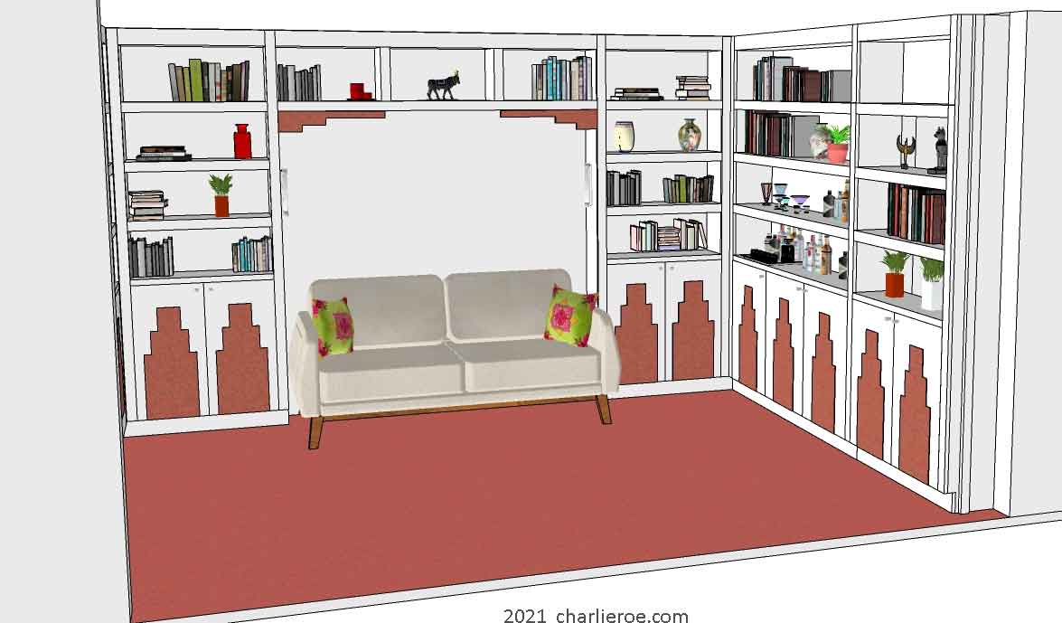 new Art Deco stepped Skyscraper style library bookcases display storage units with wet bar