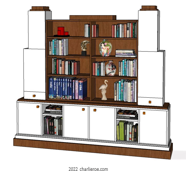 New Art Deco Skyscraper style large bookcase or display shelf unit in painted/lacquered or wood finishes