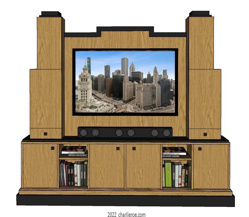 New Art Deco Skyscraper style Entertainment / media center or bookcase/ display shelf unit in painted/lacquered and wood finish