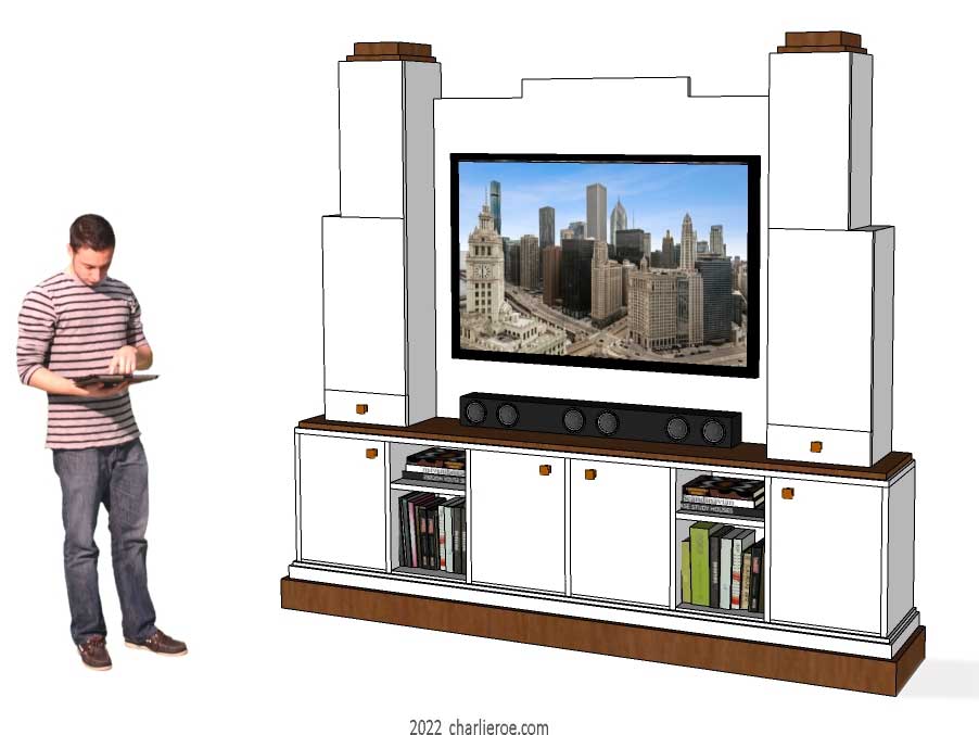 New Art Deco Skyscraper style Entertainment / media center or bookcase/ display shelf unit in painted/lacquered and wood finish