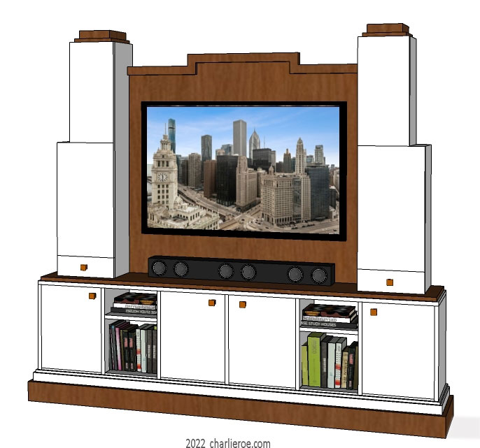 New Art Deco Skyscraper style Entertainment / media center or bookcase/ display shelf unit in painted/lacquered and wood finish