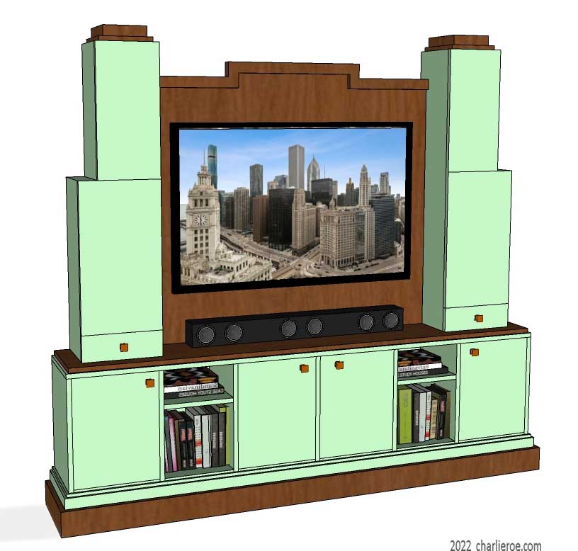 New Art Deco Skyscraper style Entertainment / media center or bookcase/ display shelf unit in painted/lacquered and wood finish