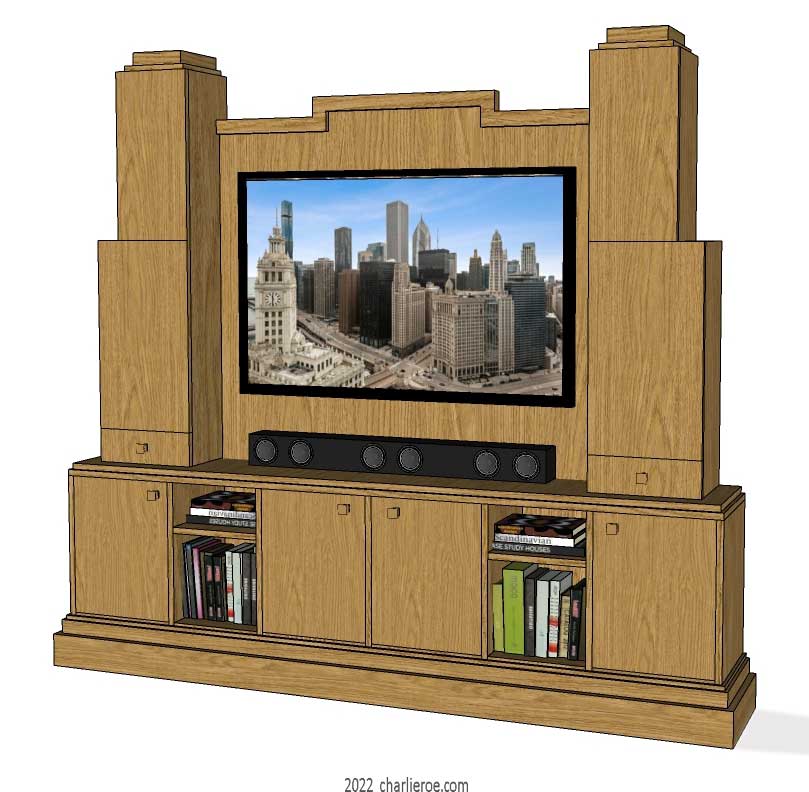 New Art Deco Skyscraper style Entertainment / media center or bookcase/ display shelf unit in painted/lacquered and wood finish