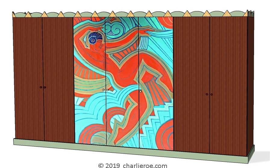 New Art Deco 6 door wardrobes with painted Josephine Baker Cubist design on the doors