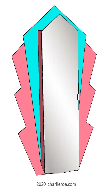 new Art Deco style painted lacquered wall hung 1 door bathroom storage cabinet cupboard with decorative door design in pastel Miami Deco colours