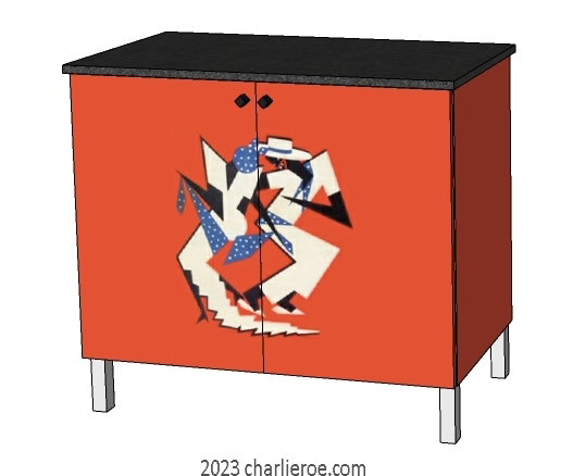 New Art Deco 2 door cabinet cupboard or sideboard with Cubist painted door panels