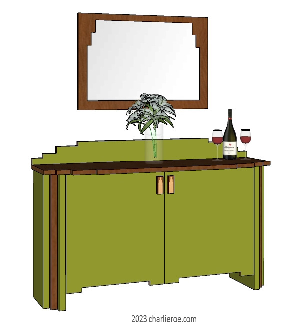 New Art Deco Skyscraper style wood and lacquered painted 2 door sideboard