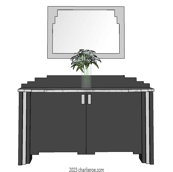 New Art Deco black & silver lacquered painted 2 door sideboard