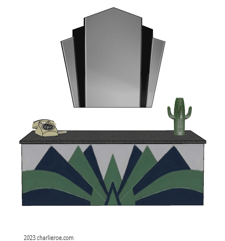 New Art Deco floor standing & wall hung sideboards with Cubist style fan shape lacquered painted design