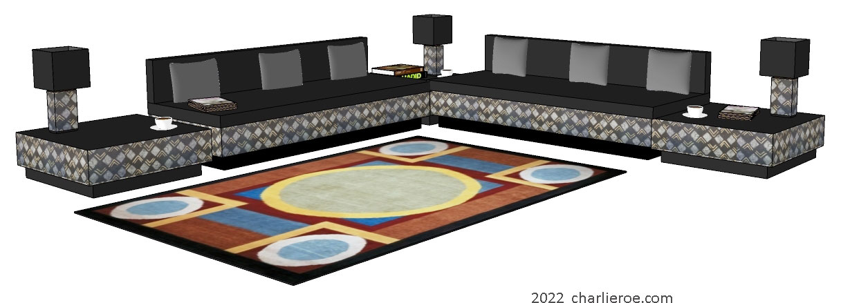 new Bloomsbury Group Art Deco style decorative hand painted Modernist sofas and matching coffee side tables