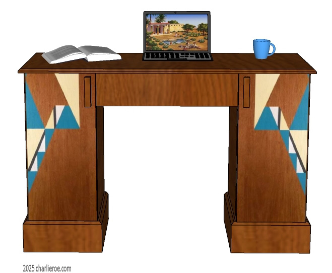 New Frank Lloyd Wright & Gene Masselink home office desk, stained wood with painted geometric designs