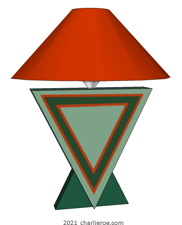 New Donald Deskey painted Art Deco Geometric painted table Cubist Vee shaped table lamp