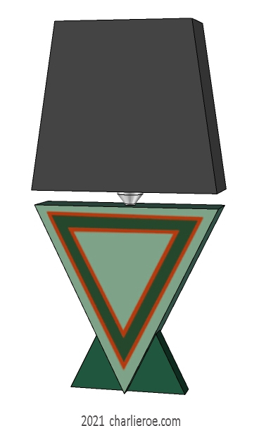 New Donald Deskey painted Art Deco Geometric painted table Cubist Vee shaped table lamp
