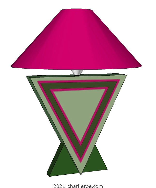 New Donald Deskey painted Art Deco Geometric painted table Cubist Vee shaped table lamp