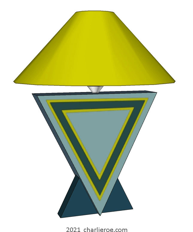 New Donald Deskey painted Art Deco Geometric painted table Cubist Vee shaped table lamp